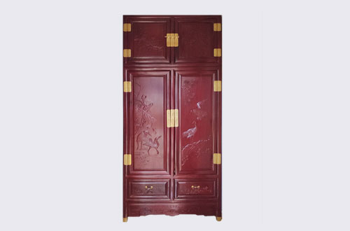 内丘高端中式家居装修深红色纯实木衣柜